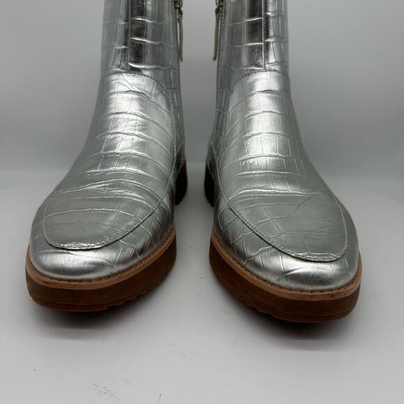 Fitflop Kinbey Croc Embossed Ankle Metallic Silver Boot Shoes Womens Size 6 - Picture 11 of 15